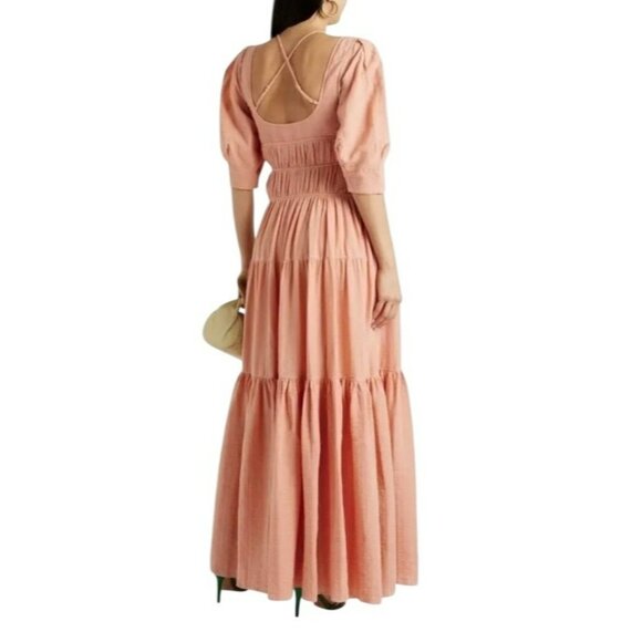 JONATHAN SIMKHAI Wilder Cotton Gauze Maxi Dress Peach Puff Sleeves Size 10 NWT - Picture 13 of 16
